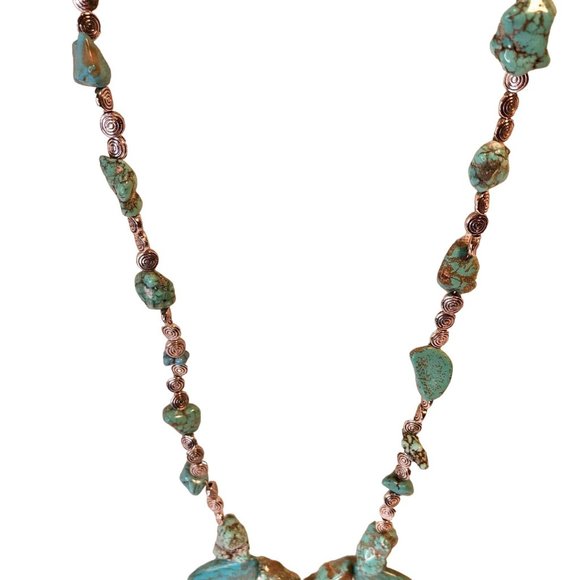 Handcrafted Beaded Necklace Turquoise and Brown Stones and Silver Beads NEW - Picture 4 of 7